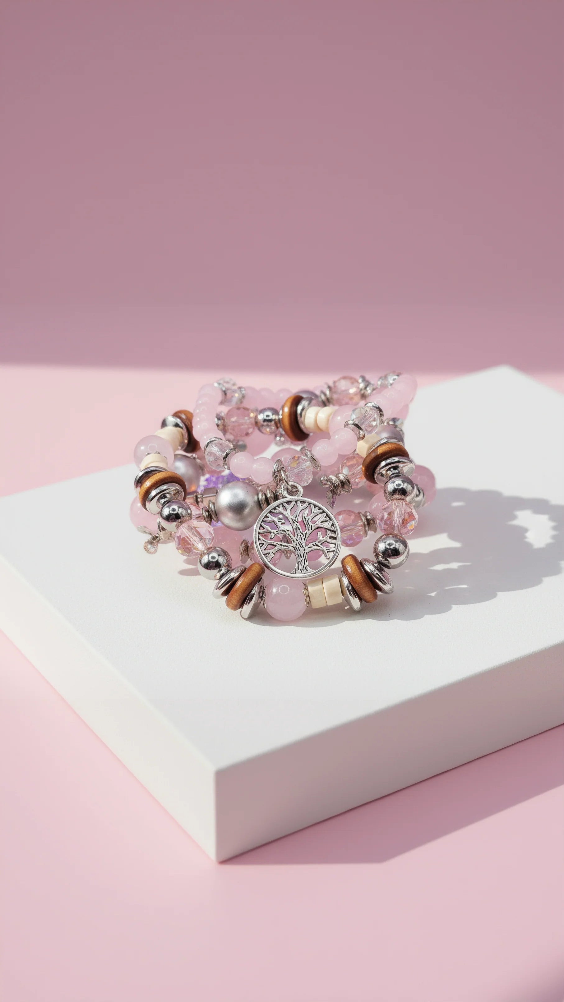 Tree Charm Ceramic Beaded Bracelet Set