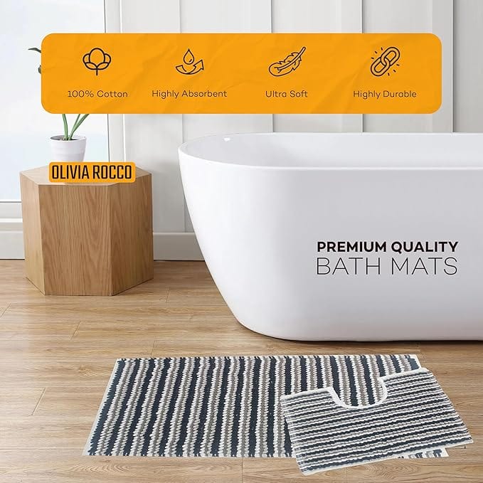 2 Piece Amalfi Super Soft Absorbent Bath Mat Set