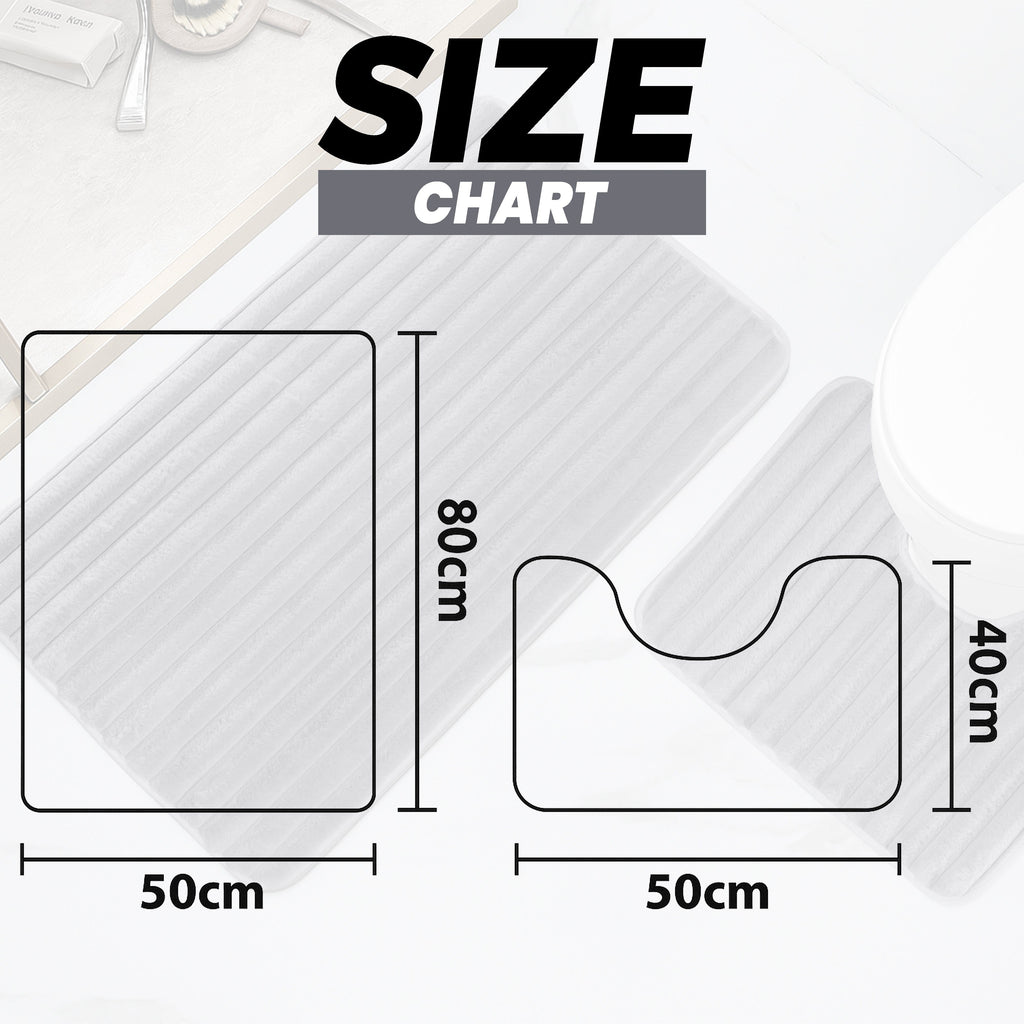 2 Piece Ribbed Bath Mat Set in Charcoal Extra Soft Non Slip