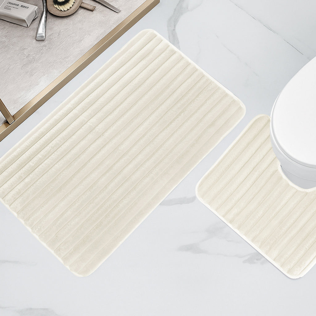 2 Piece Ribbed Bath Mat Set in Cream