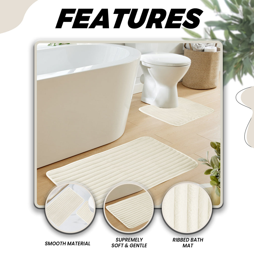 2 Piece Ribbed Bath Mat Set in Cream
