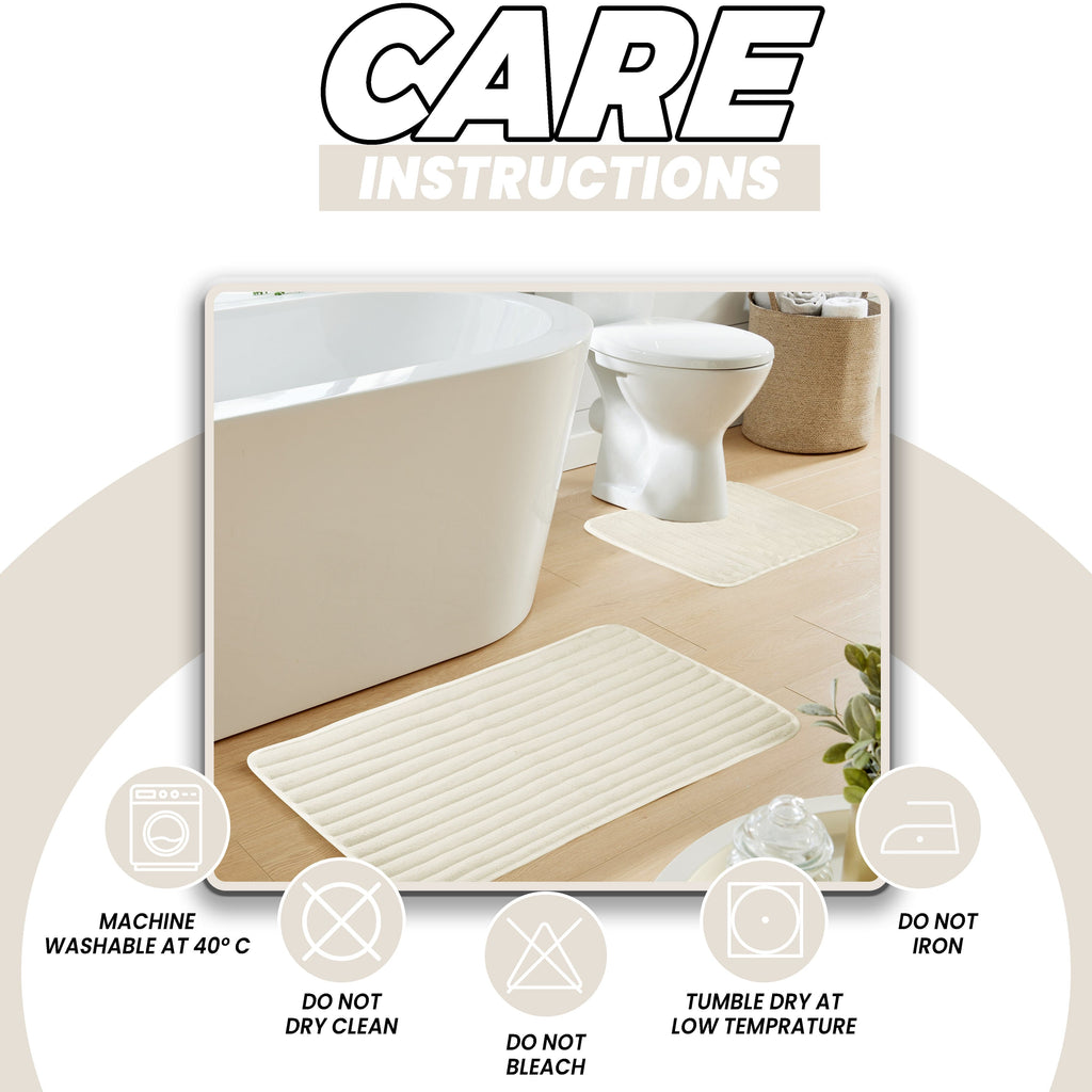 2 Piece Ribbed Bath Mat Set in Cream