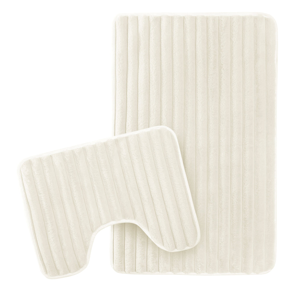 2 Piece Ribbed Bath Mat Set in Cream