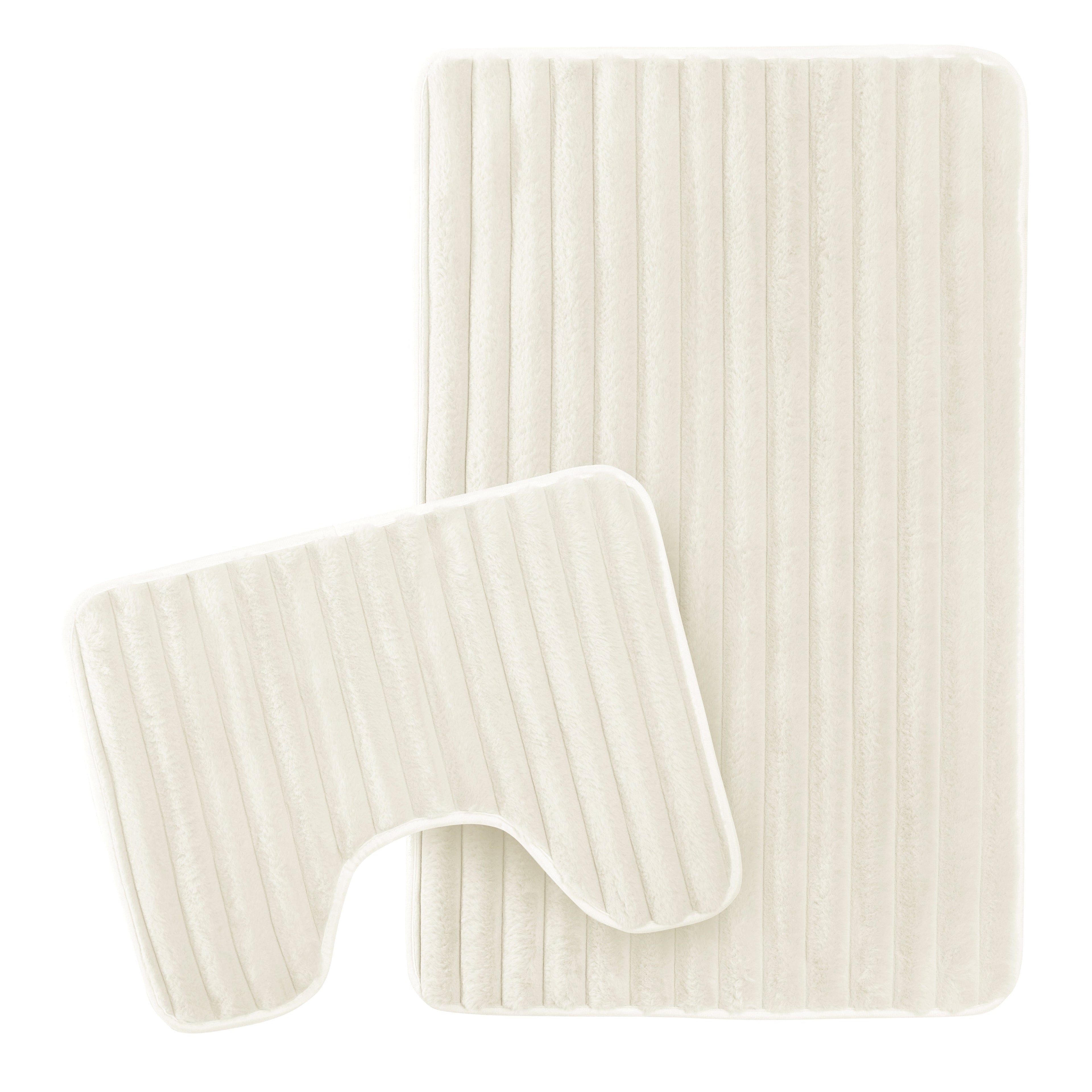 2 Piece Ribbed Bath Mat Set in Cream