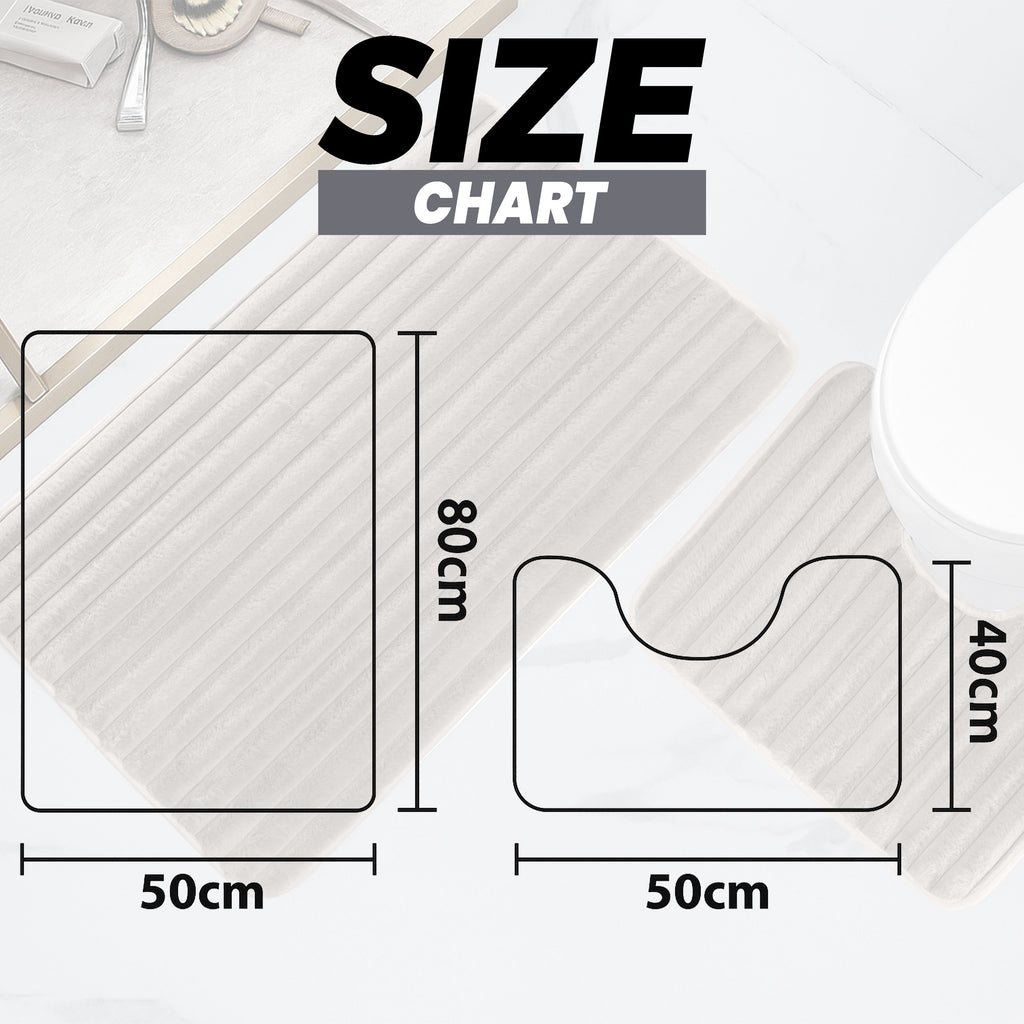2 Piece Ribbed Bath Mat Set in Natural