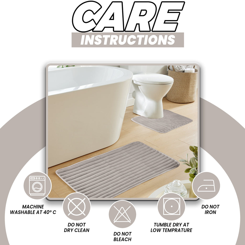 2 Piece Ribbed Bath Mat Set in Natural