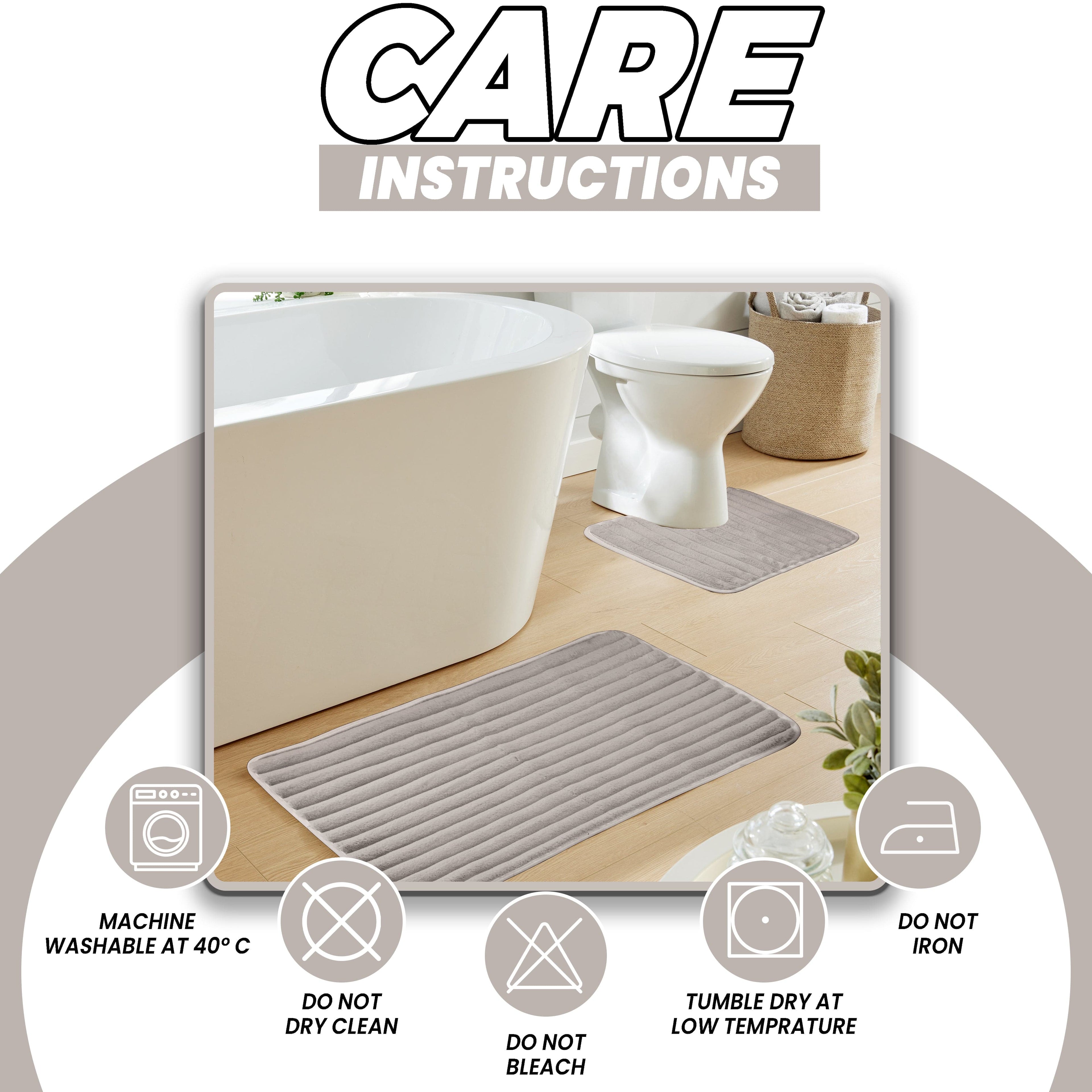 2 Piece Ribbed Bath Mat Set in Natural