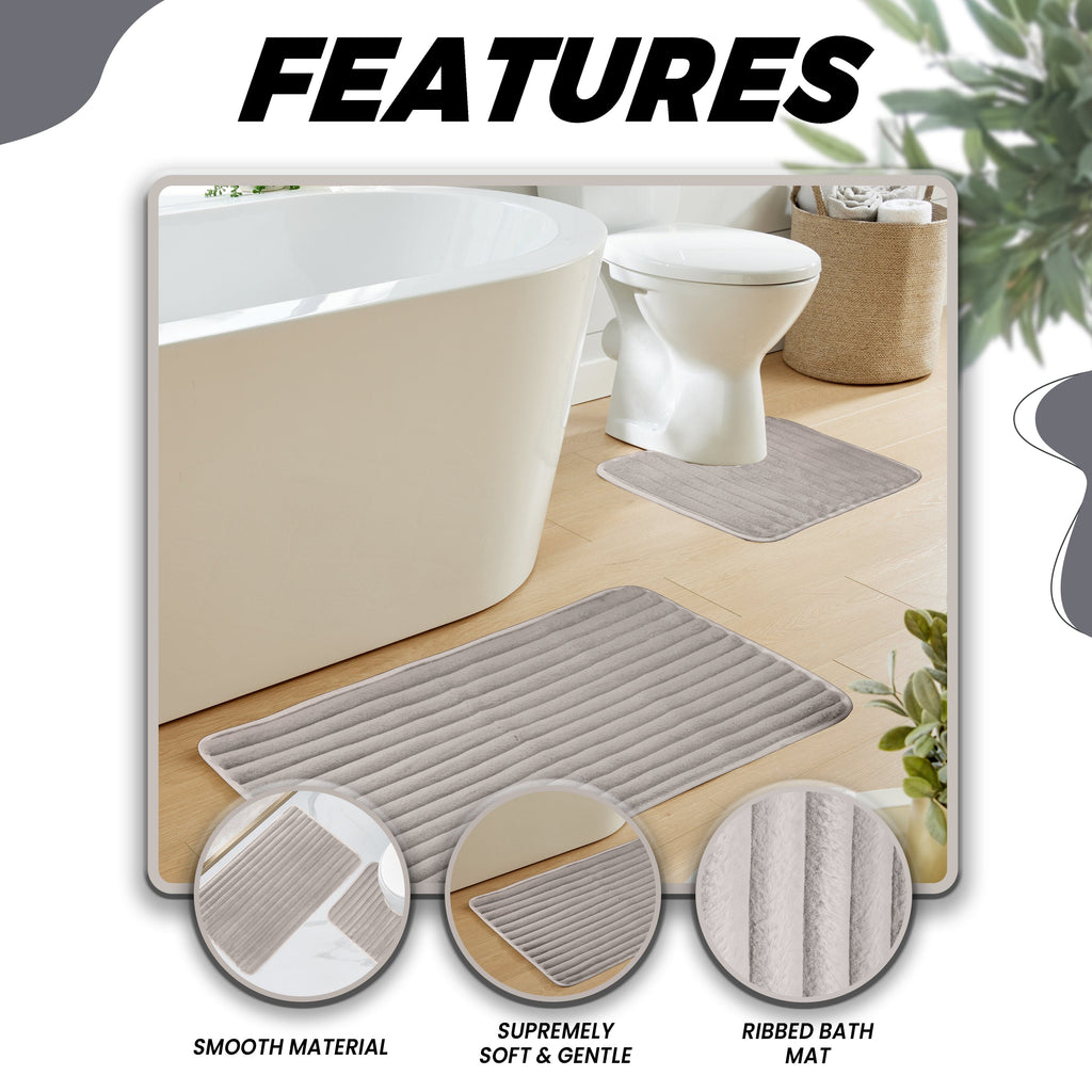 2 Piece Ribbed Bath Mat Set in Natural