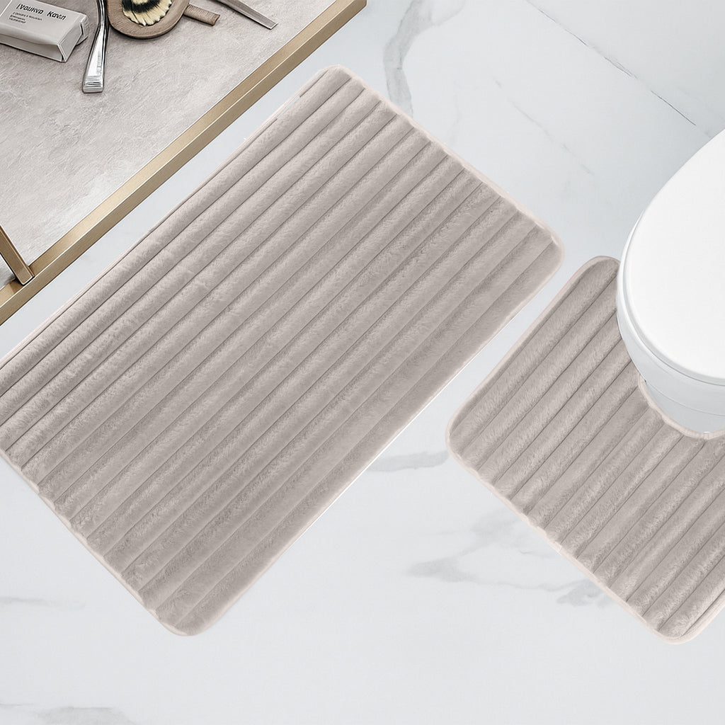 2 Piece Ribbed Bath Mat Set in Natural
