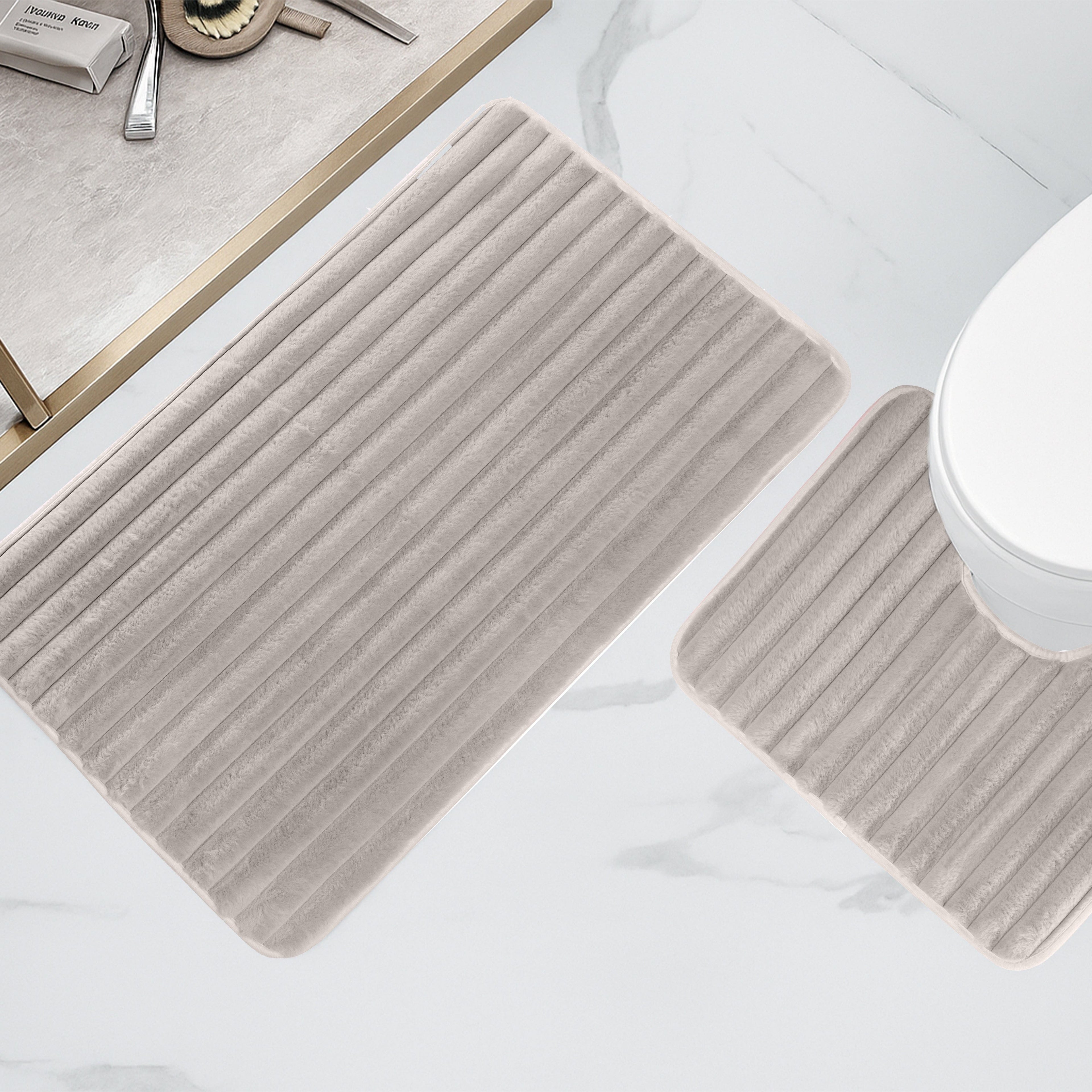 2 Piece Ribbed Bath Mat Set in Natural