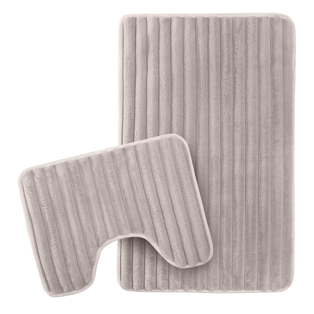 2 Piece Ribbed Bath Mat Set in Natural
