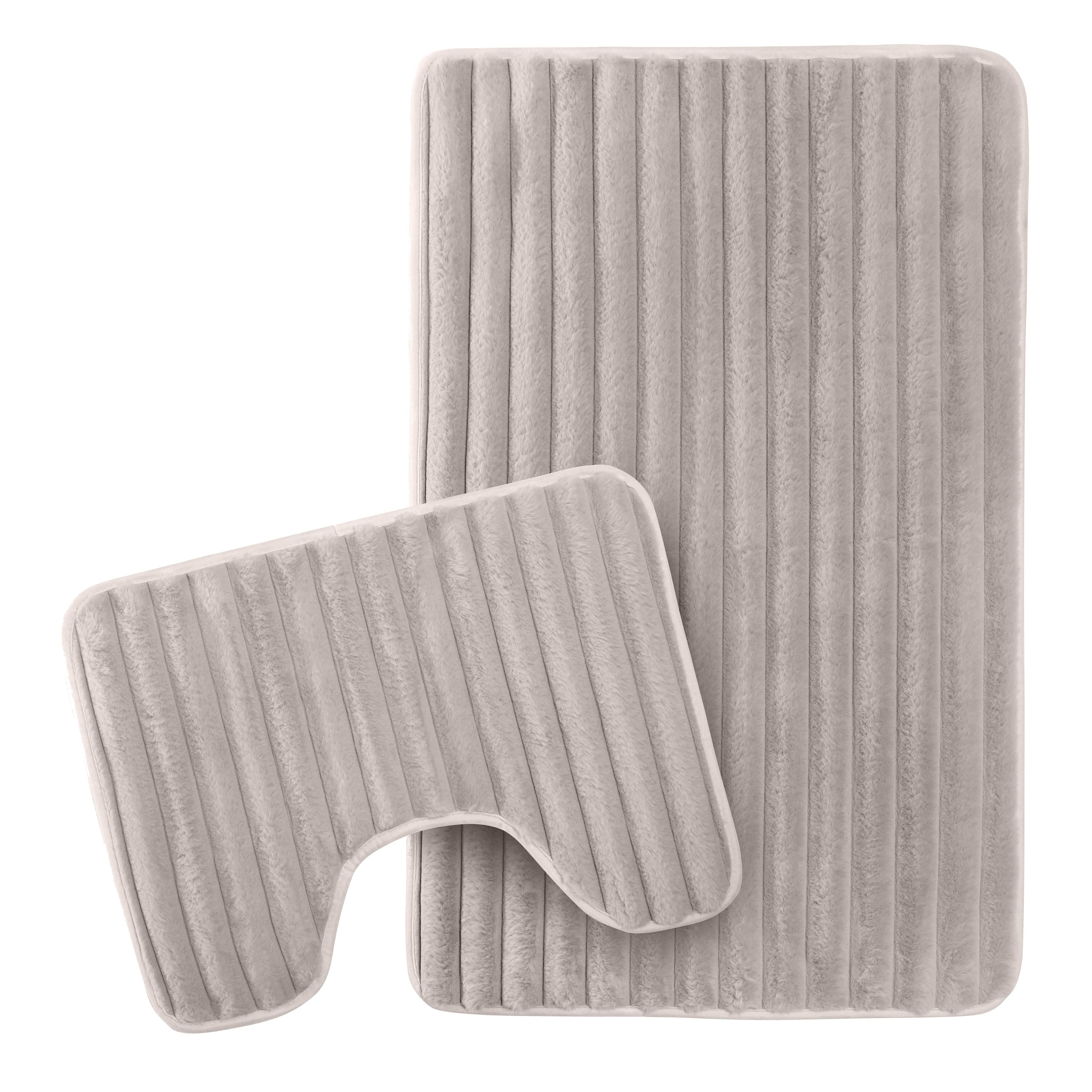 2 Piece Ribbed Bath Mat Set in Natural