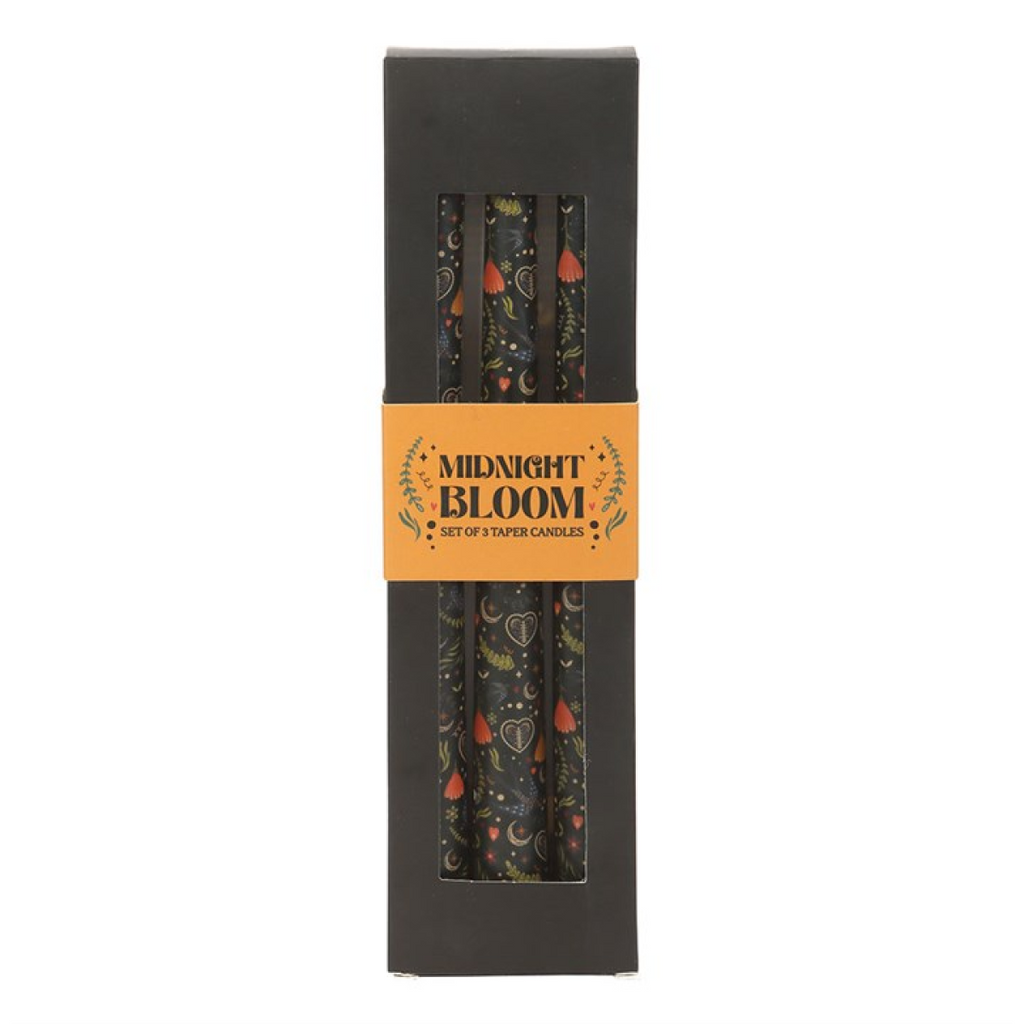 Set of 3 Black Midnight Print Taper Candles
