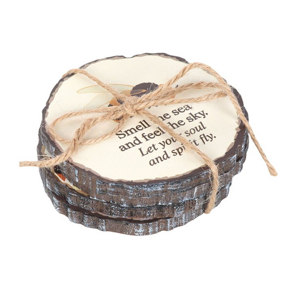 Bee Radiant Wood Slice Coaster Set