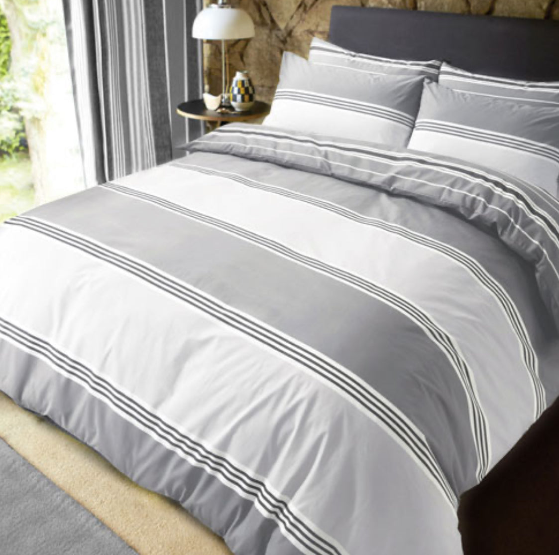 Grey Striped Duvet Set - Kingsize