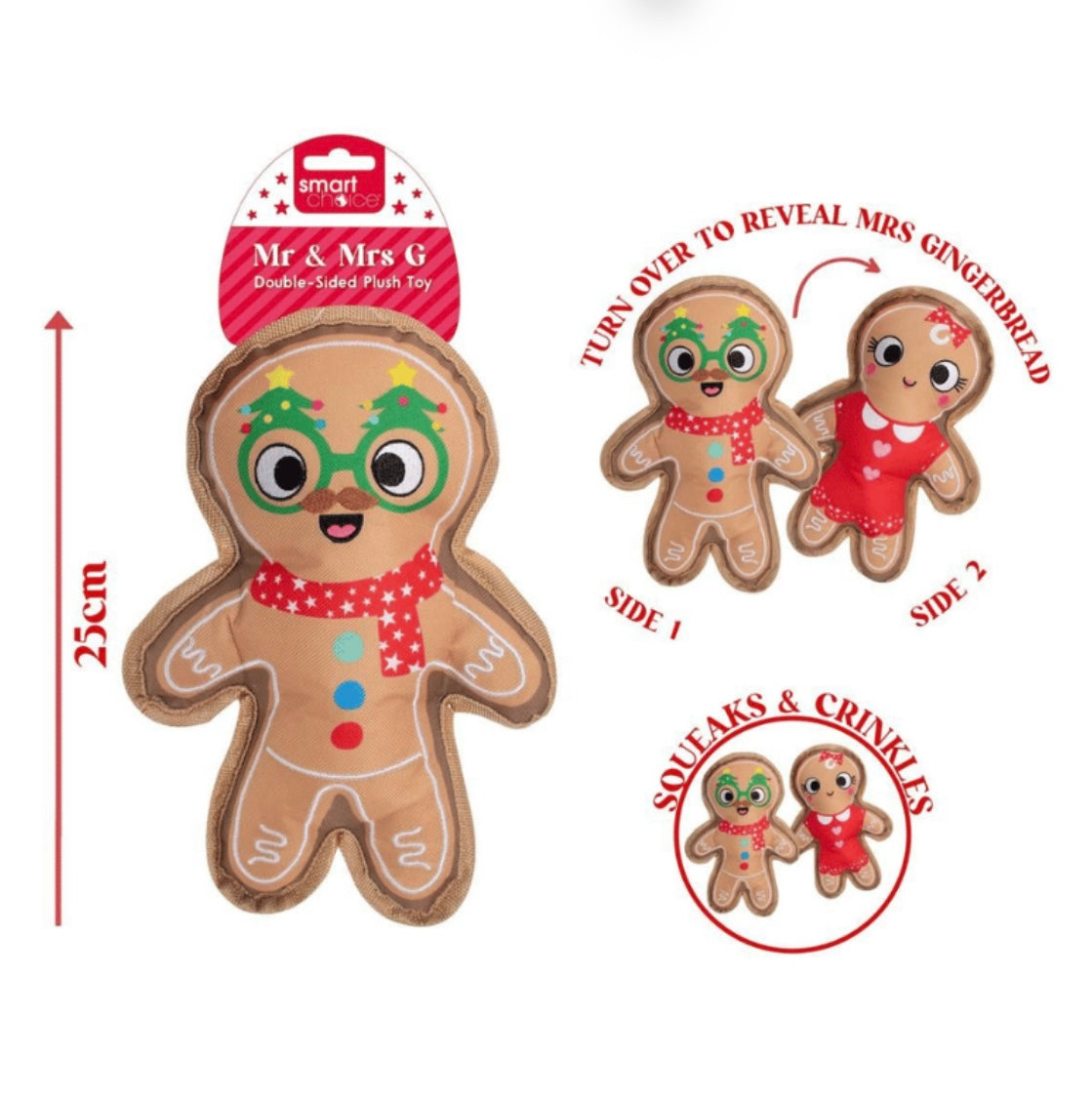 Mr & Mrs Gingerbread Dog Toy