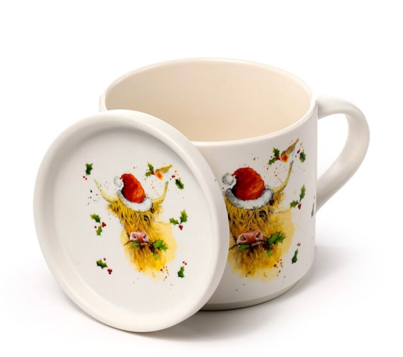 Porcelain Mug & Coaster Lid Set - Christmas Jan Pashley Highland Coo
