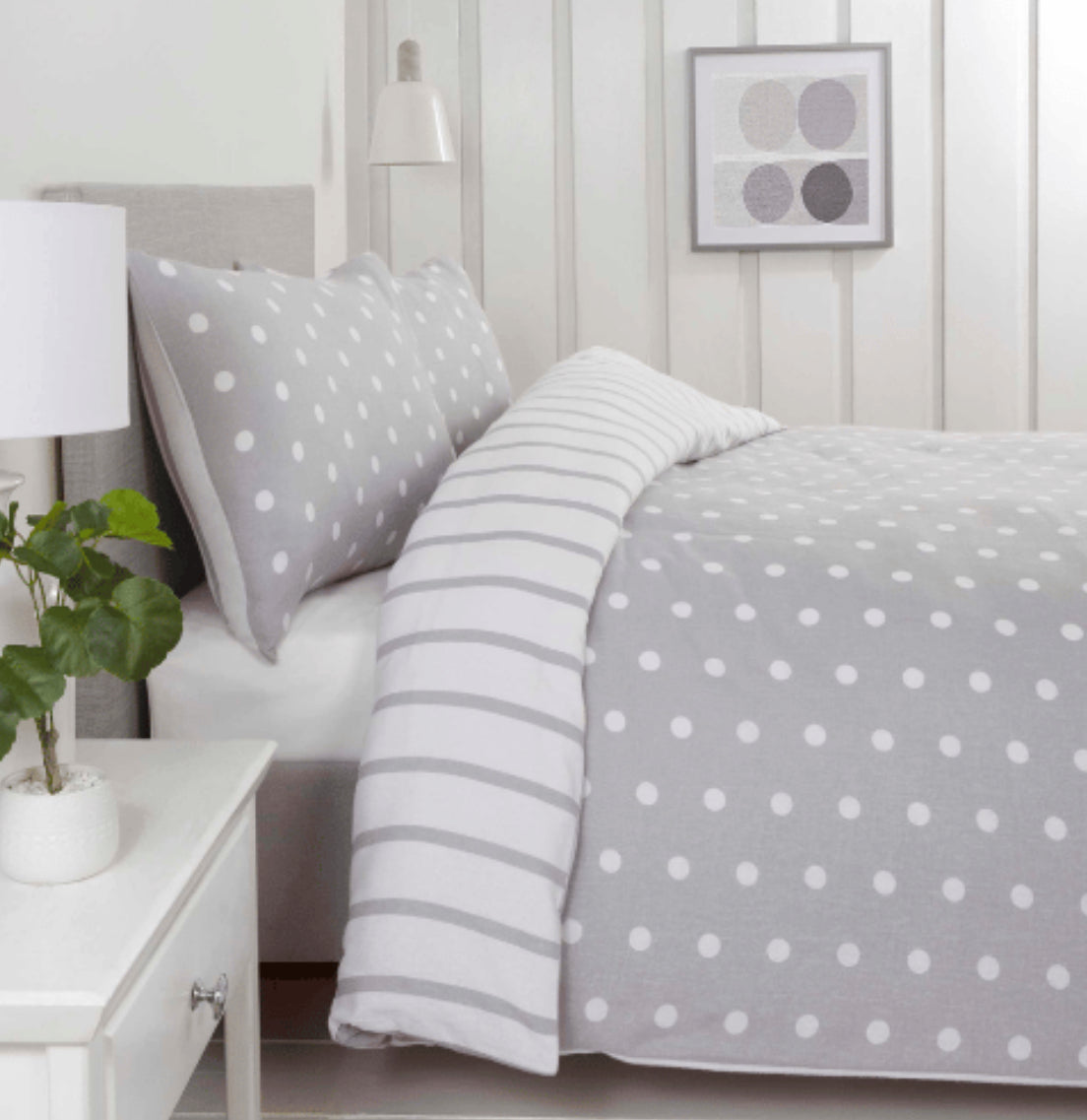 Spots and Stripes Luxury Brushed Easy Care Grey Duvet Set - Kingsize