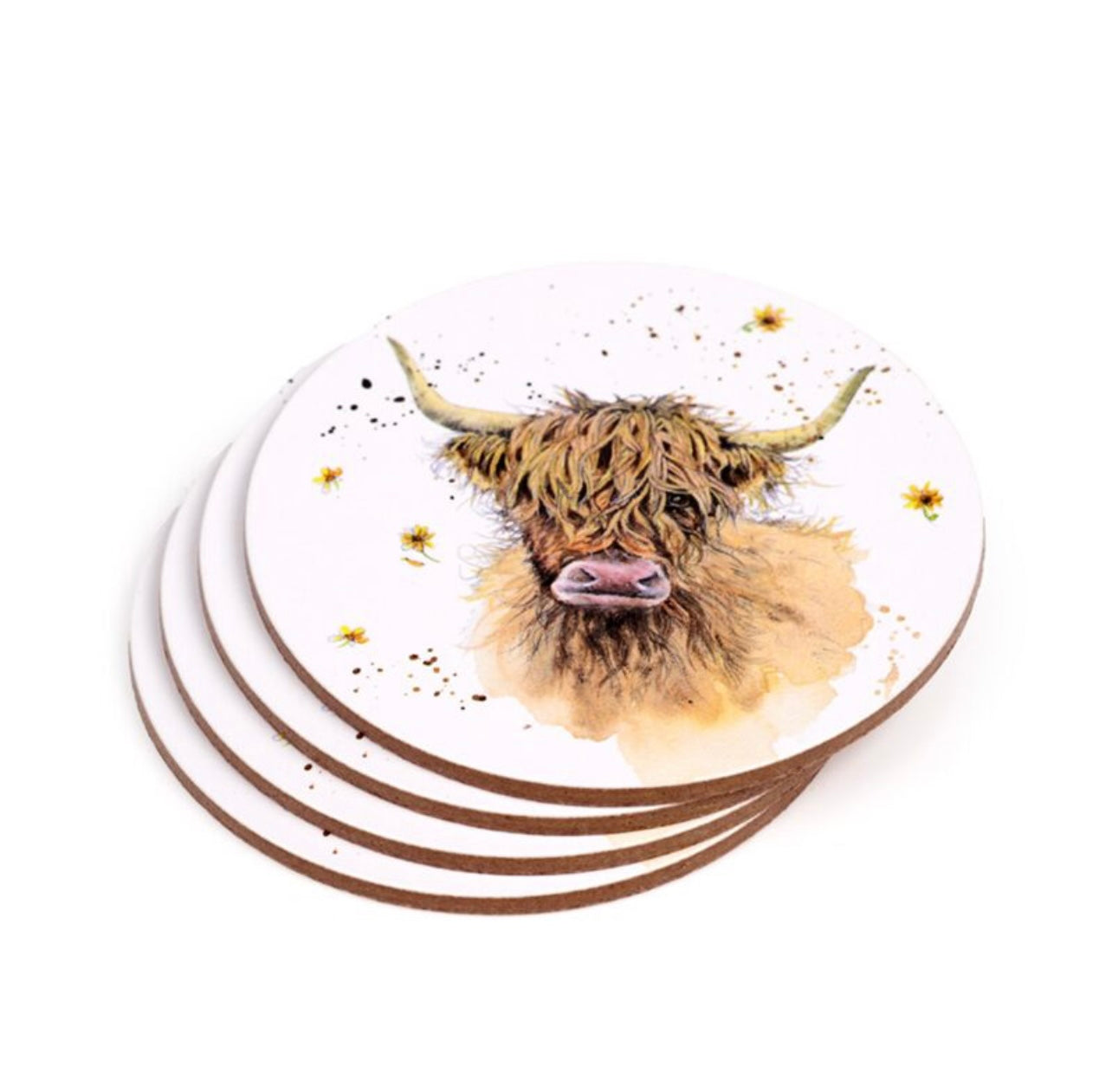 Set of 4 Cork Novelty Coasters - Jan Pashley Highland Coo
