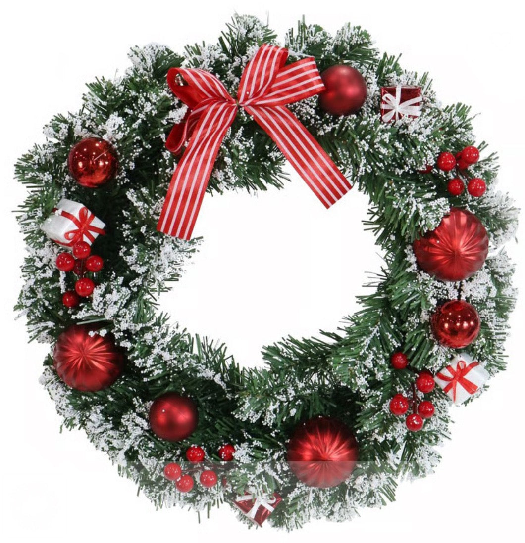 Deluxe Heavy Snowy Pine Christmas Wreath 40cm