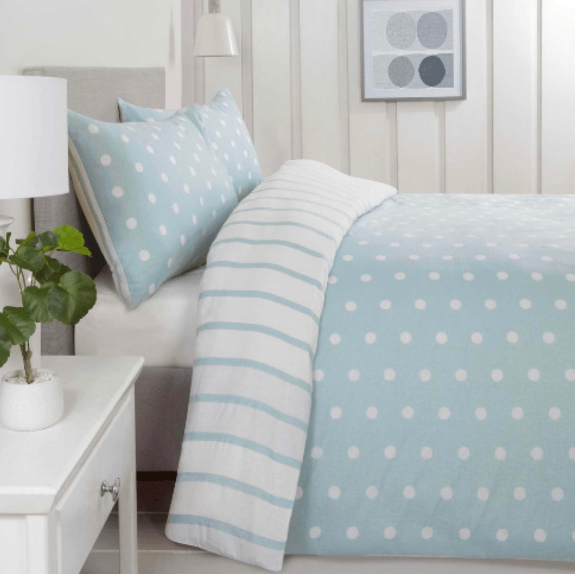 Spots and Stripes Luxury Brushed Easy Care Blue Duvet Set - Kingsize
