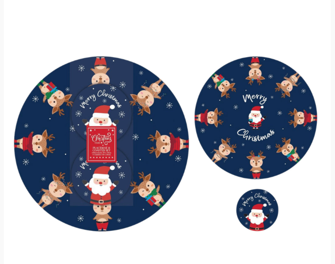 Cute Christmas Placemat & Coaster Set