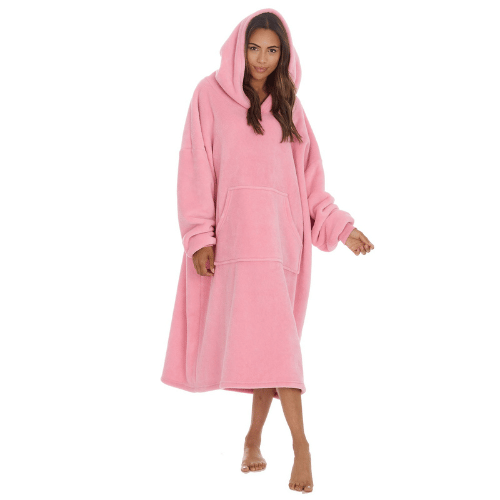 Ladies Pink Bonded Longline Oversized Snuggle Hoodie inc FREE Delivery