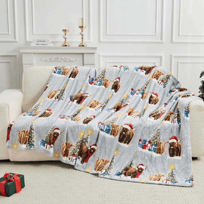 Christmas Design Flannel Throw – Herbie The Highland Cow