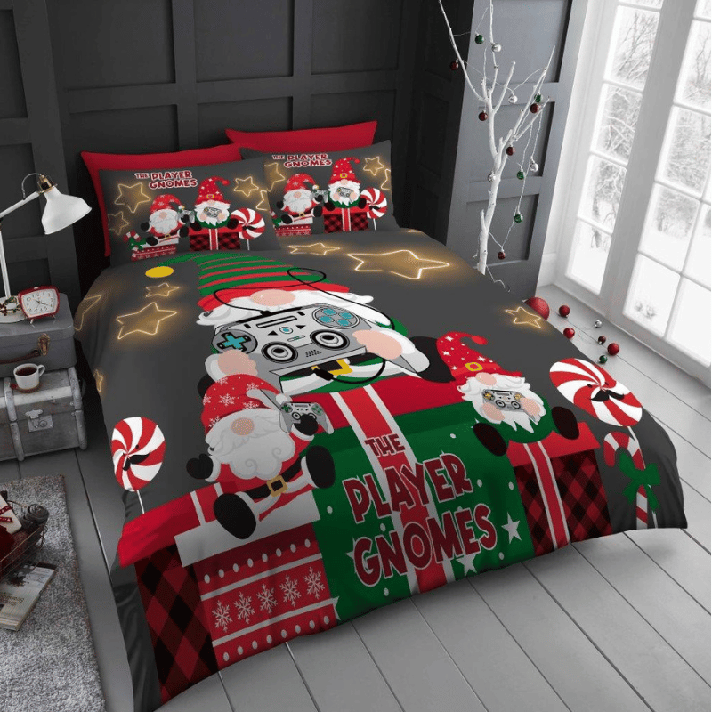Microfibre Christmas Duvet Set – Gaming Gnomes - Double