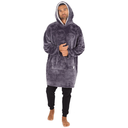 Adults Unisex Embossed Football Design Plush Oversized Snuggle Hoodie
