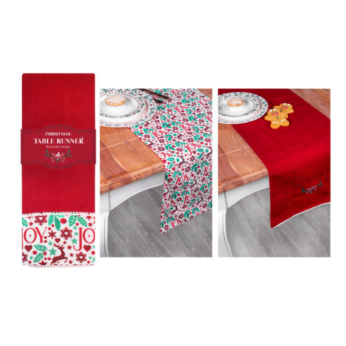 Christmas Holly Joy Table Runner - Reversible Red
