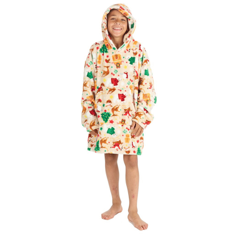 Childrens Christmas Design Oversized Snuggle Hoodie in Cream