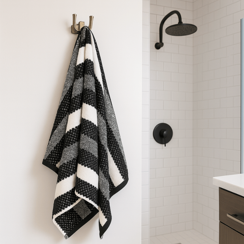 Royal Stripe Bath Towels Black - Pair