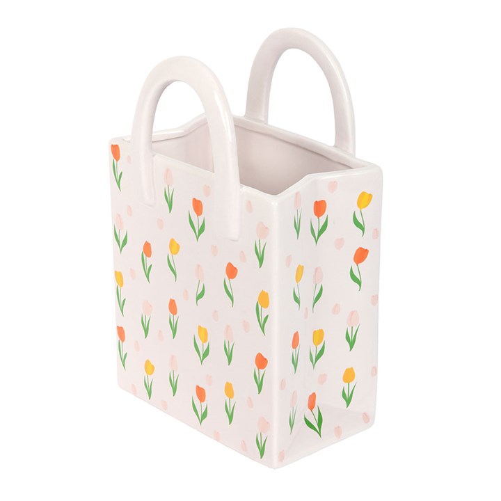 Tulip Print Ceramic Bag-Shaped Flower Vase