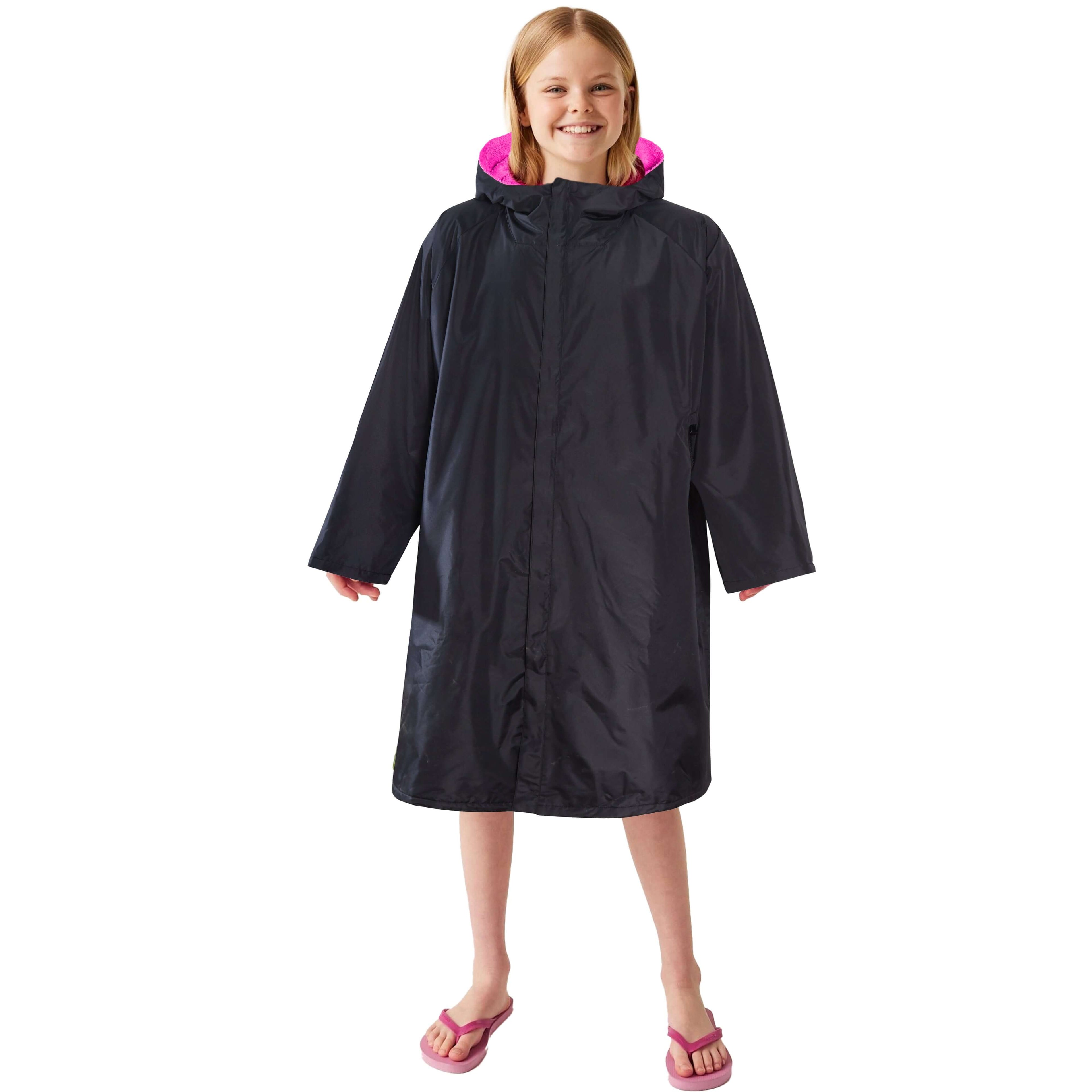 Kids Unisex Hooded Black/Pink Windproof Waterproof Quick Dry Changing Robe