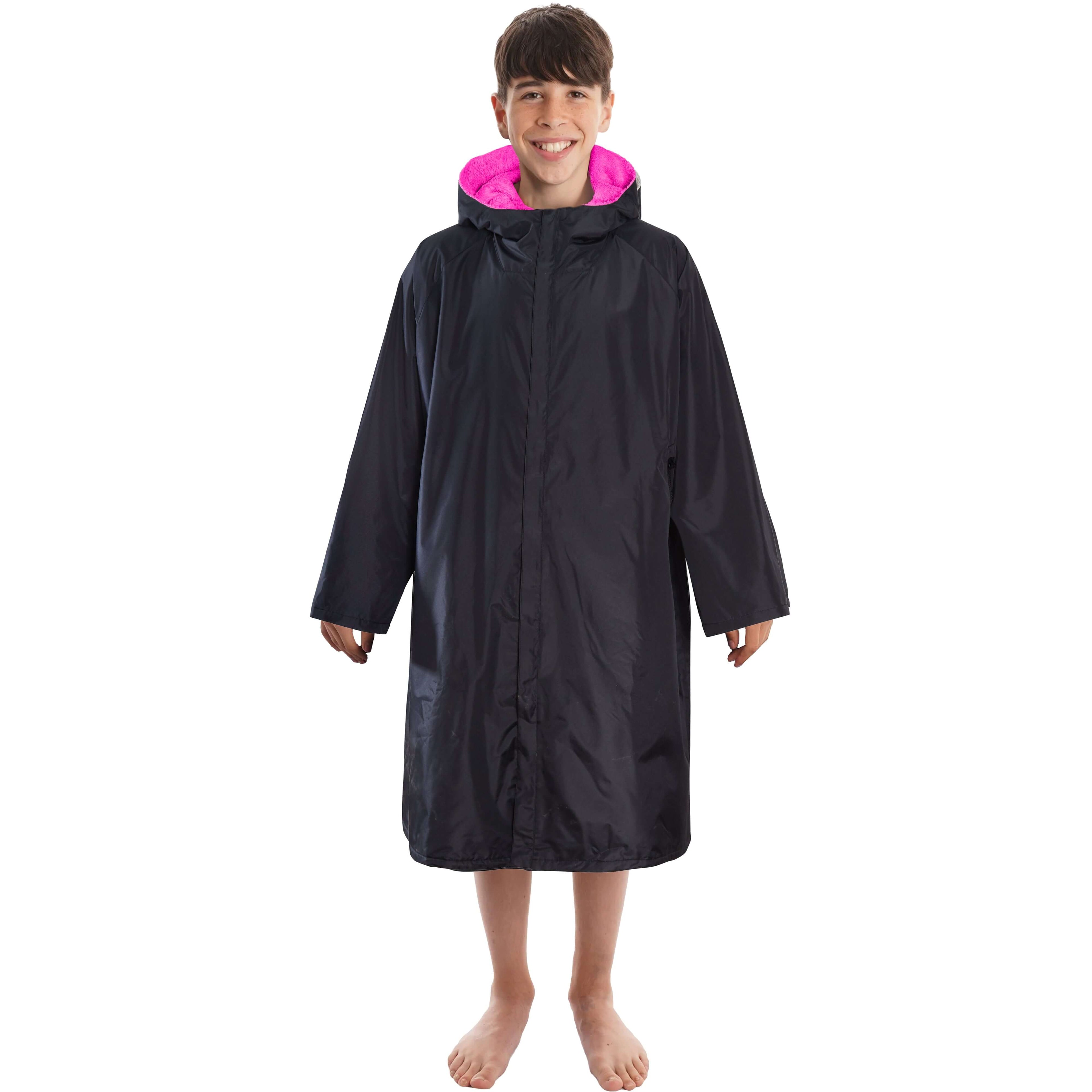 Kids Unisex Hooded Black/Pink Windproof Waterproof Quick Dry Changing Robe