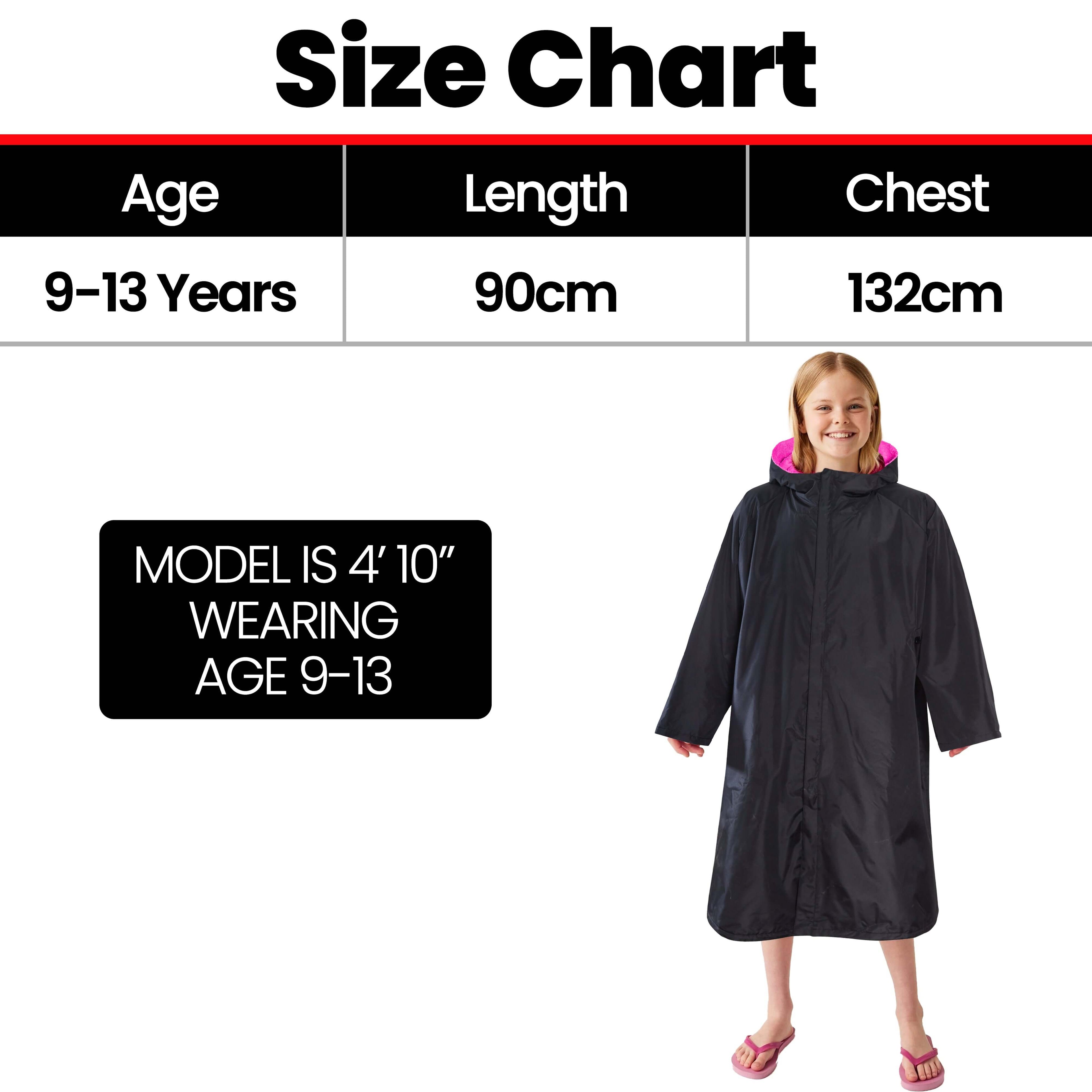 Kids Unisex Hooded Black/Pink Windproof Waterproof Quick Dry Changing Robe