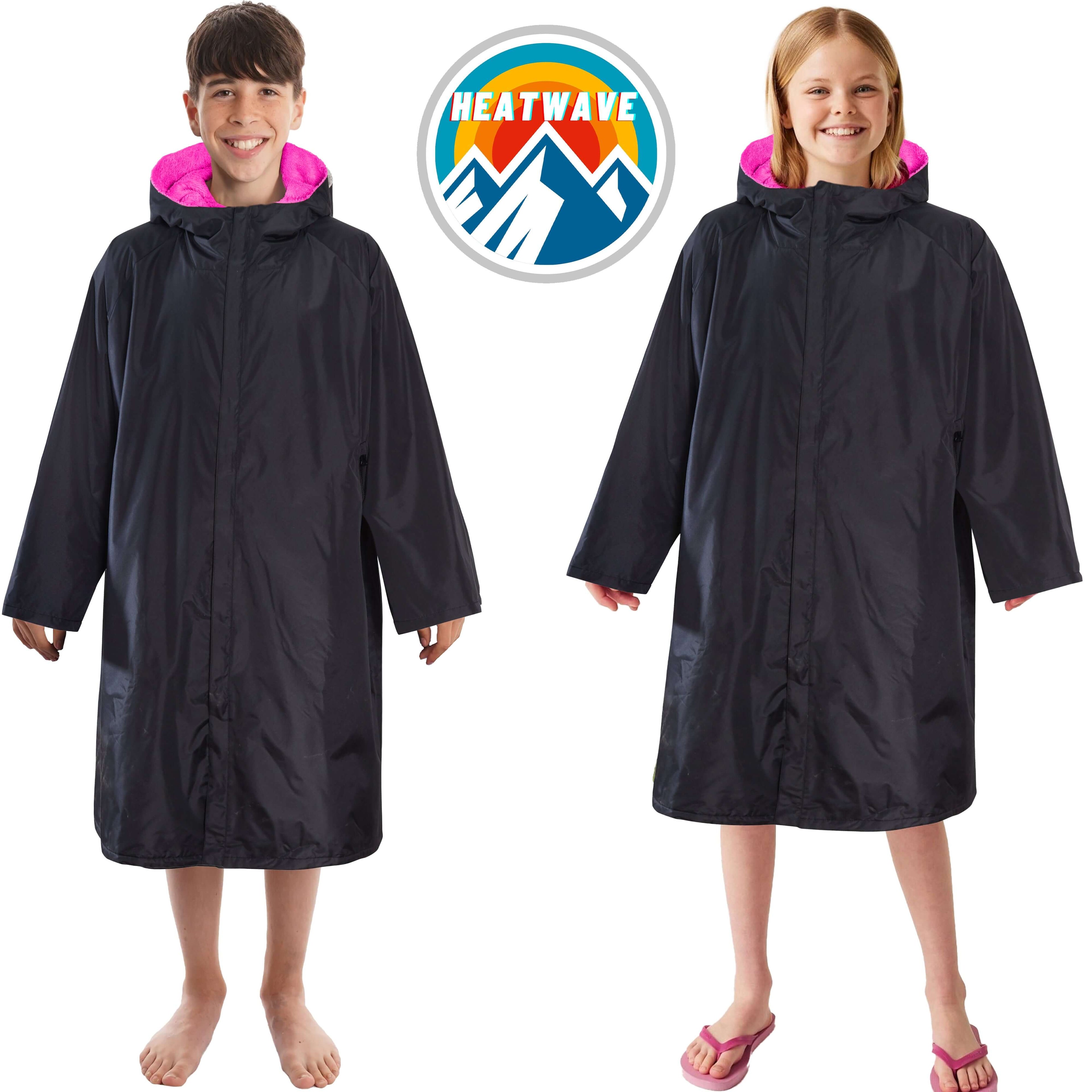 Kids Unisex Hooded Black/Pink Windproof Waterproof Quick Dry Changing Robe