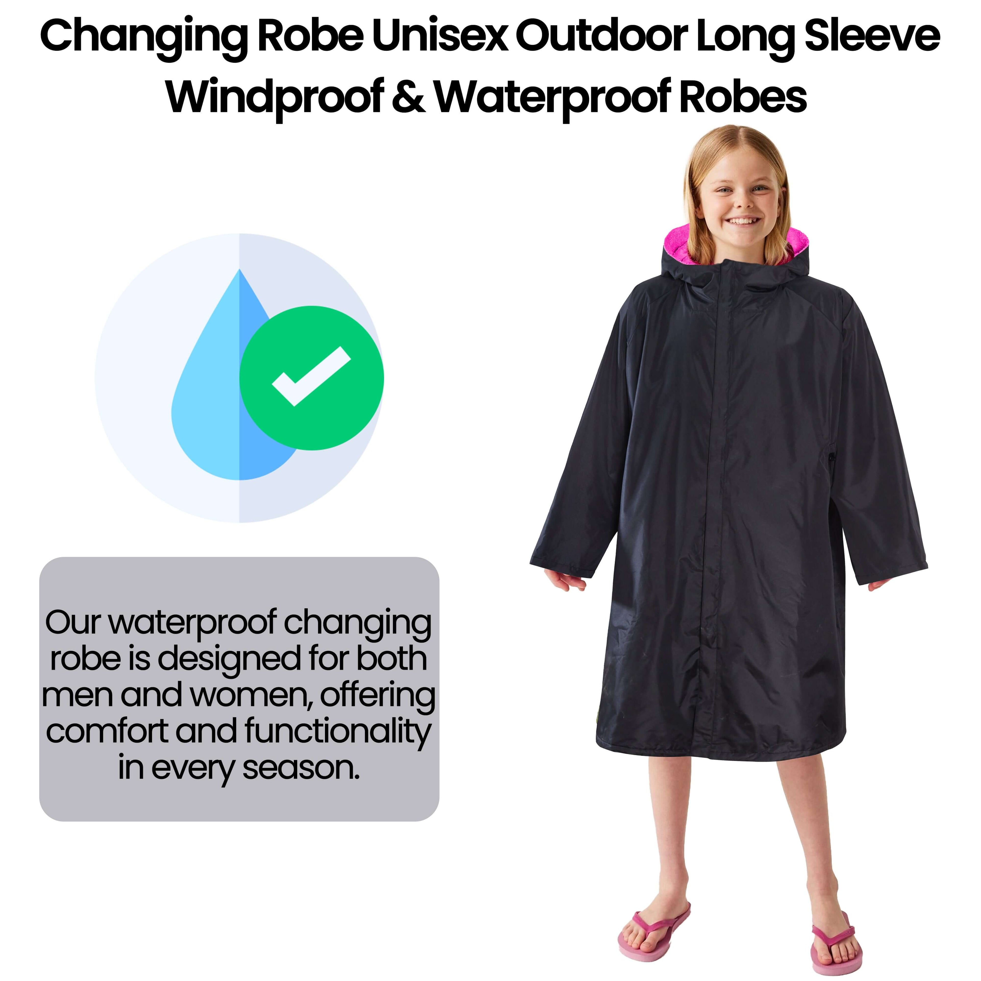 Kids Unisex Hooded Black/Pink Windproof Waterproof Quick Dry Changing Robe