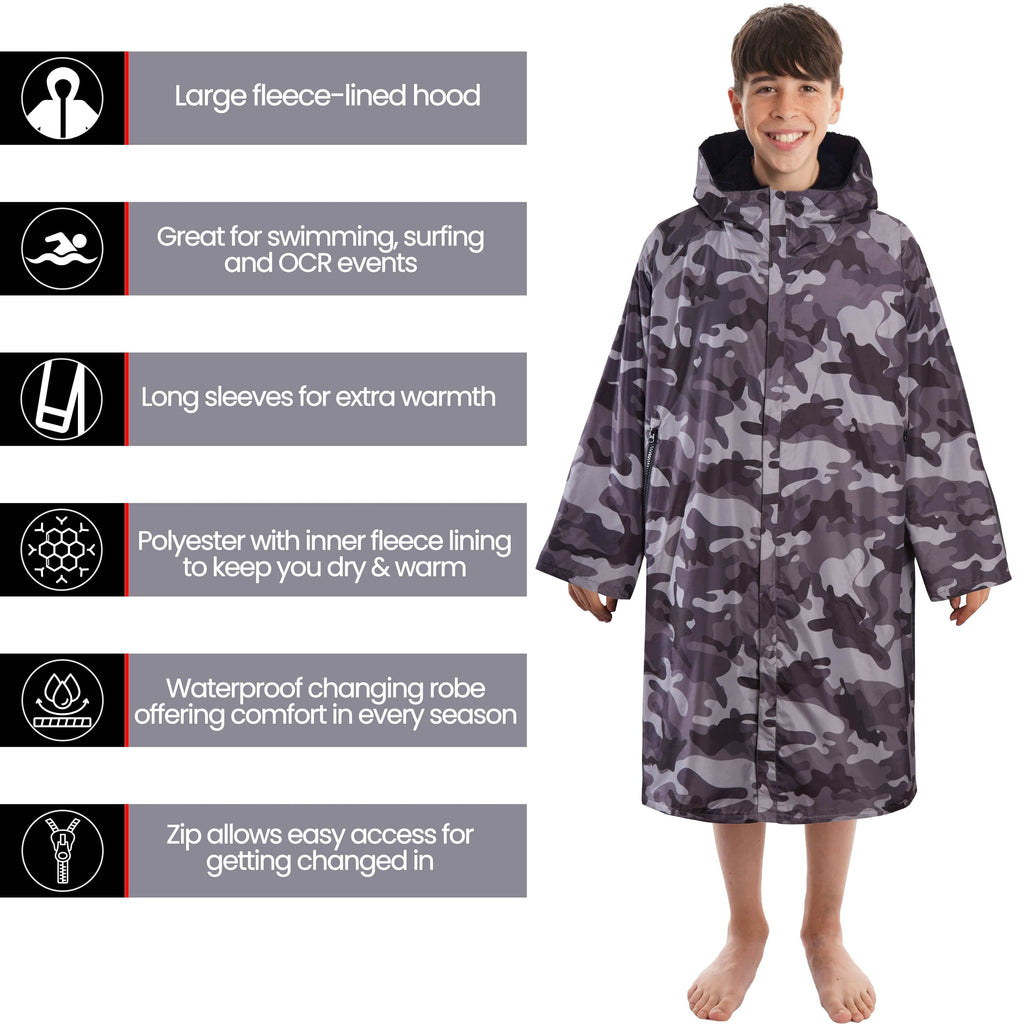 Kids Unisex Hooded Coat Camo/Black Windproof Waterproof Quick Dry Changing Robe