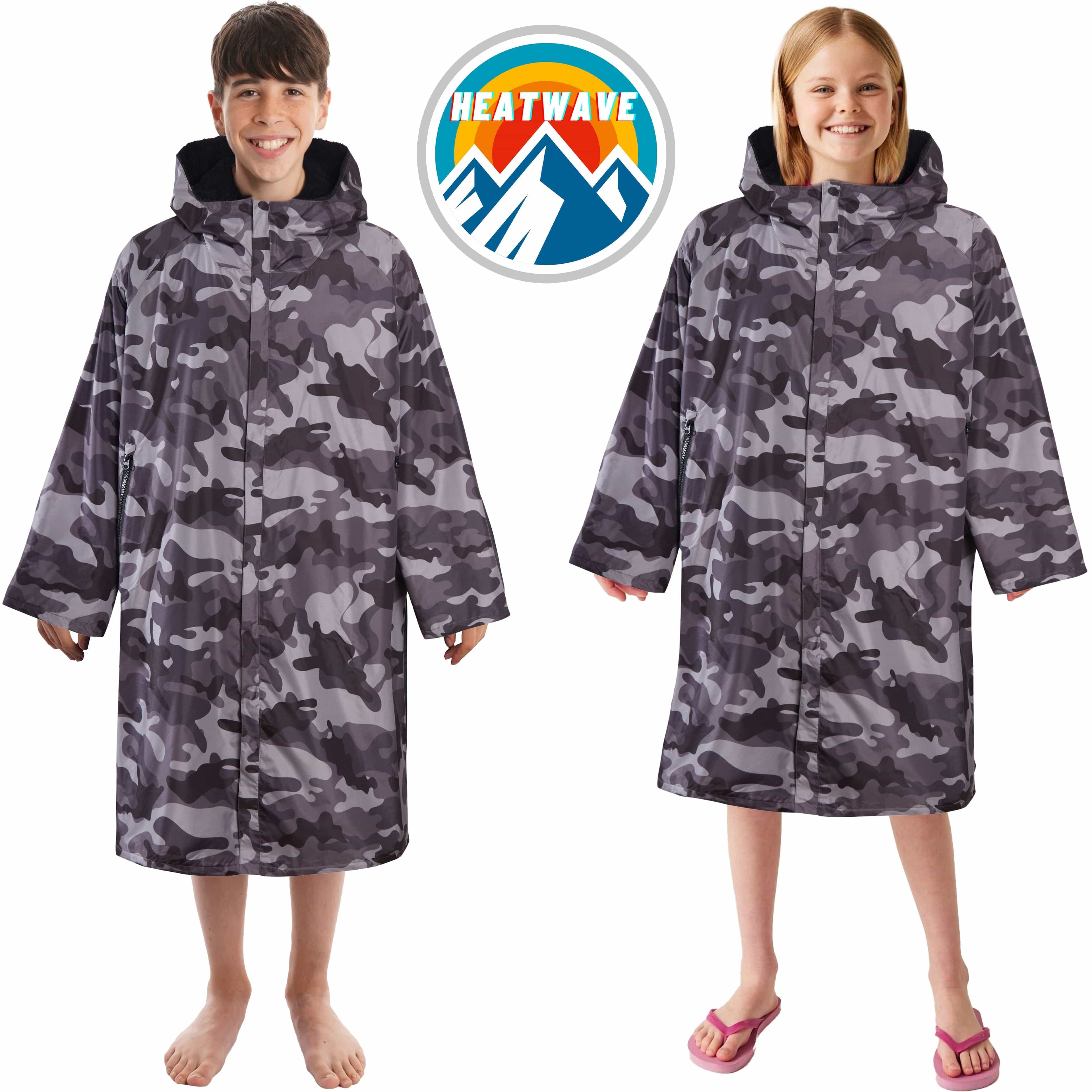 Kids Unisex Hooded Coat Camo/Black Windproof Waterproof Quick Dry Changing Robe