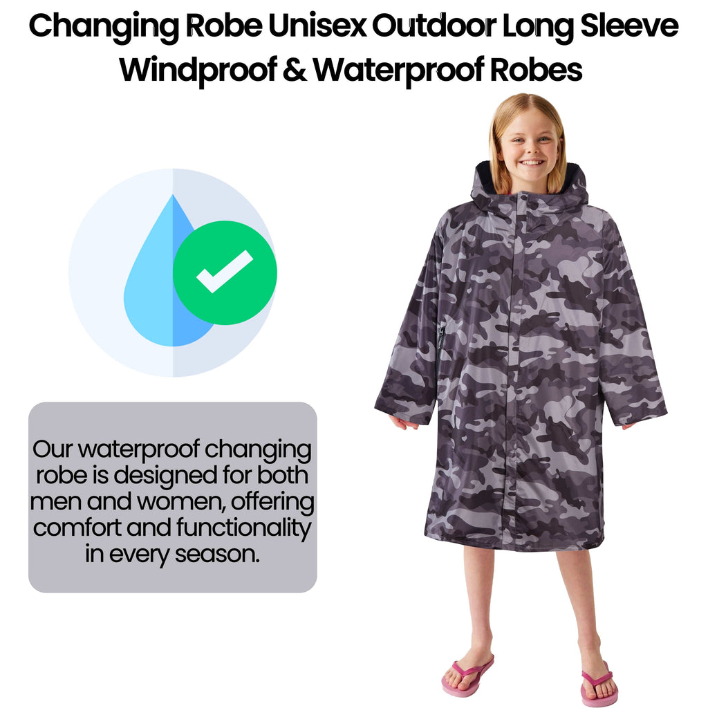 Kids Unisex Hooded Coat Camo/Black Windproof Waterproof Quick Dry Changing Robe