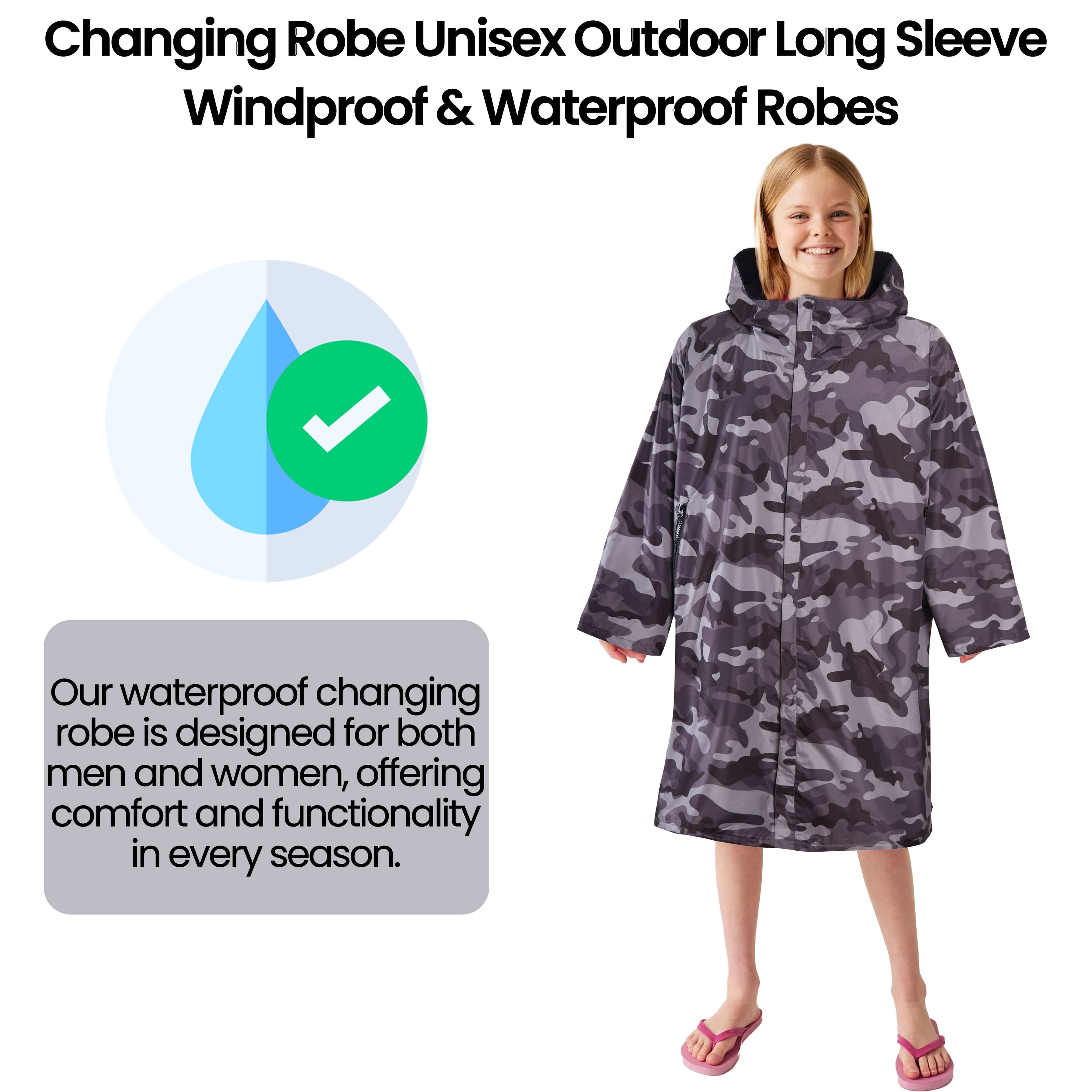 Kids Unisex Hooded Coat Camo/Black Windproof Waterproof Quick Dry Changing Robe