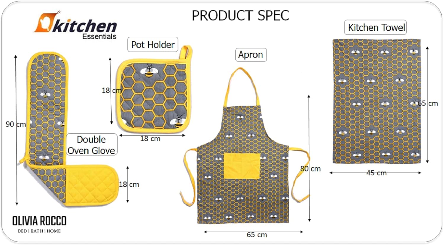 Apron, Double Oven Gloves & Kitchen Towel Set
