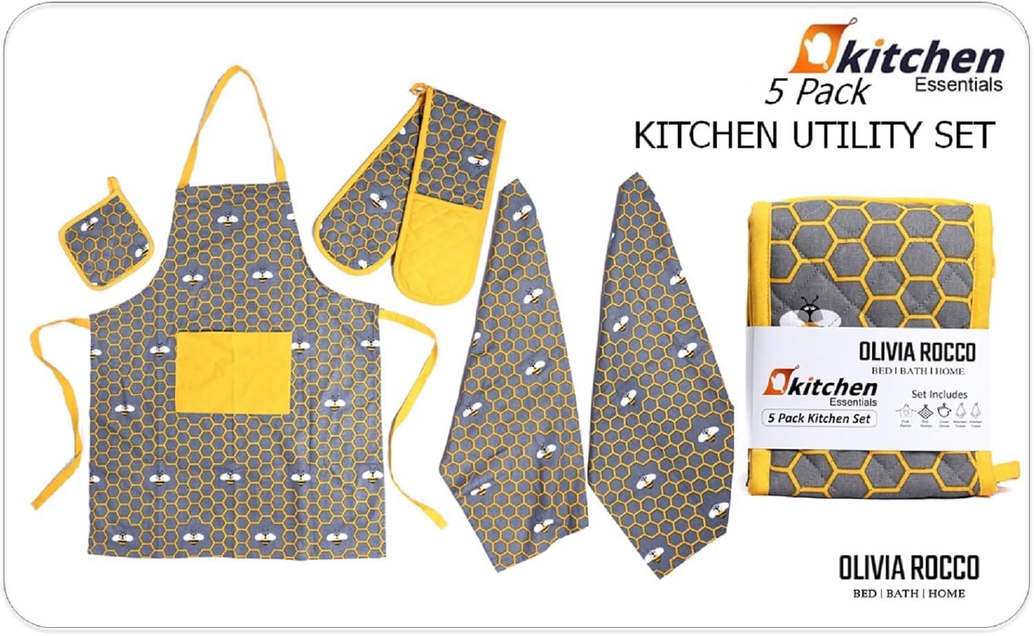 Apron, Double Oven Gloves & Kitchen Towel Set