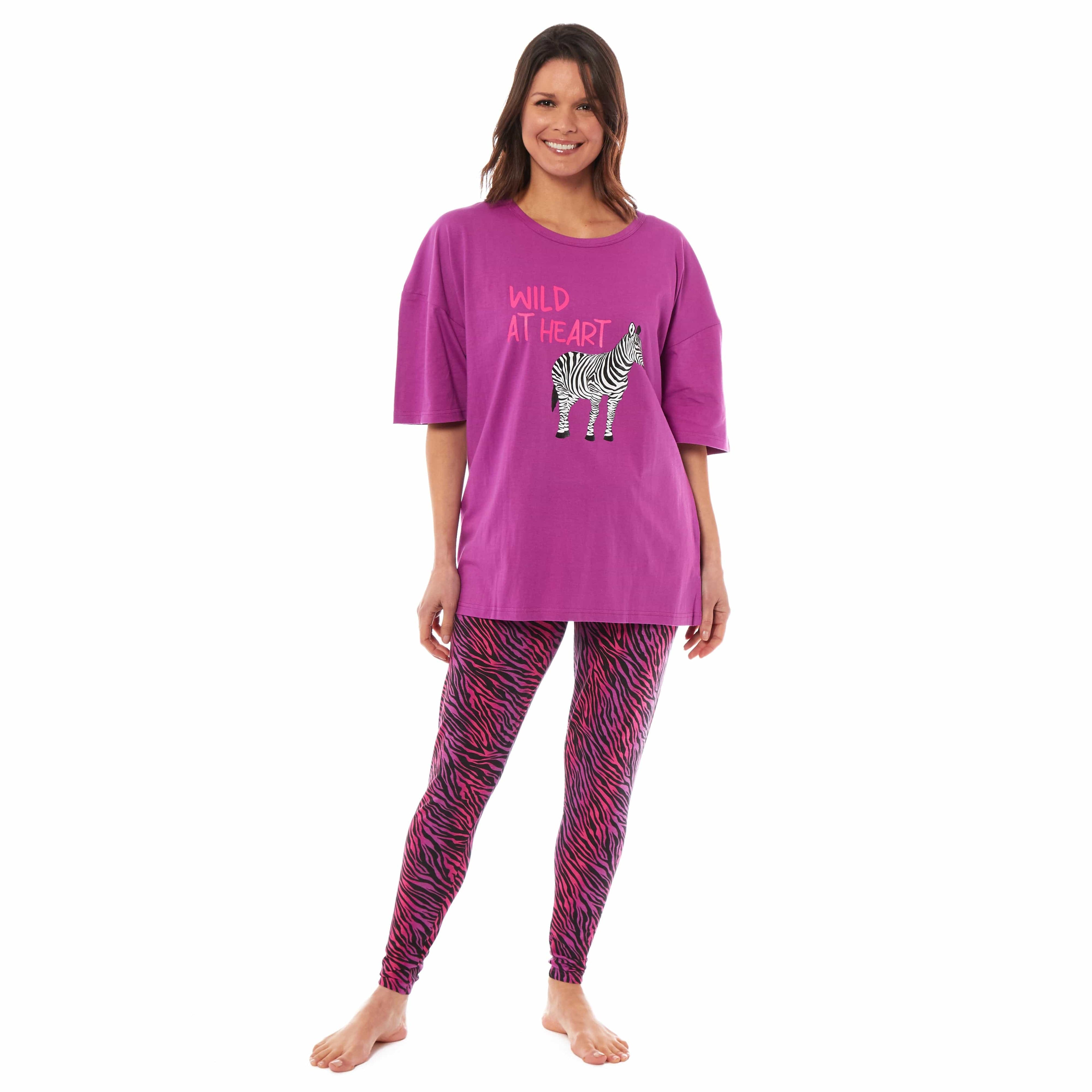 Ladies Oversized Cotton T-Shirt and Leggings PJ Set