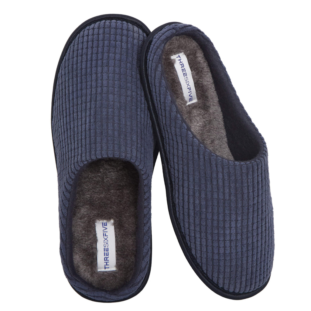 Men's Corduroy Slip On Indoor House Shoes Non Slip Sole Memory Foam Warm Thermal Lined Easy Care Slipper