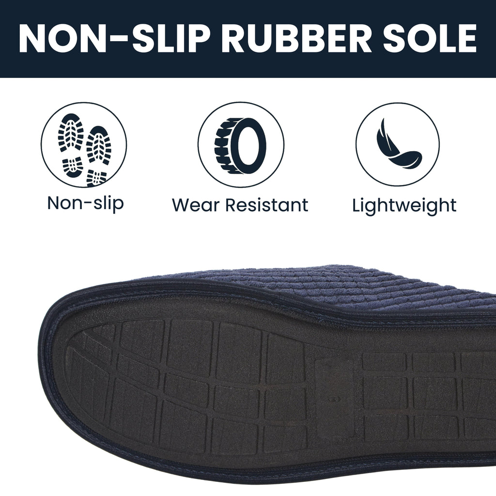 Men's Corduroy Slip On Indoor House Shoes Non Slip Sole Memory Foam Warm Thermal Lined Easy Care Slipper