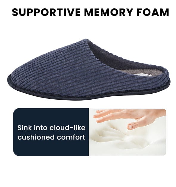 Men's Corduroy Slip On Indoor House Shoes Non Slip Sole Memory Foam Warm Thermal Lined Easy Care Slipper