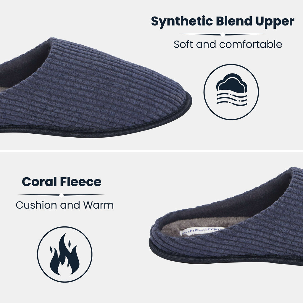 Men's Corduroy Slip On Indoor House Shoes Non Slip Sole Memory Foam Warm Thermal Lined Easy Care Slipper